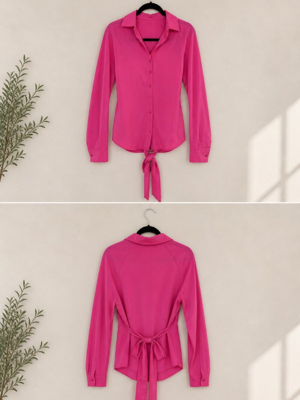 Cupshe Hot Pink Tie Front Button Blouse Size M